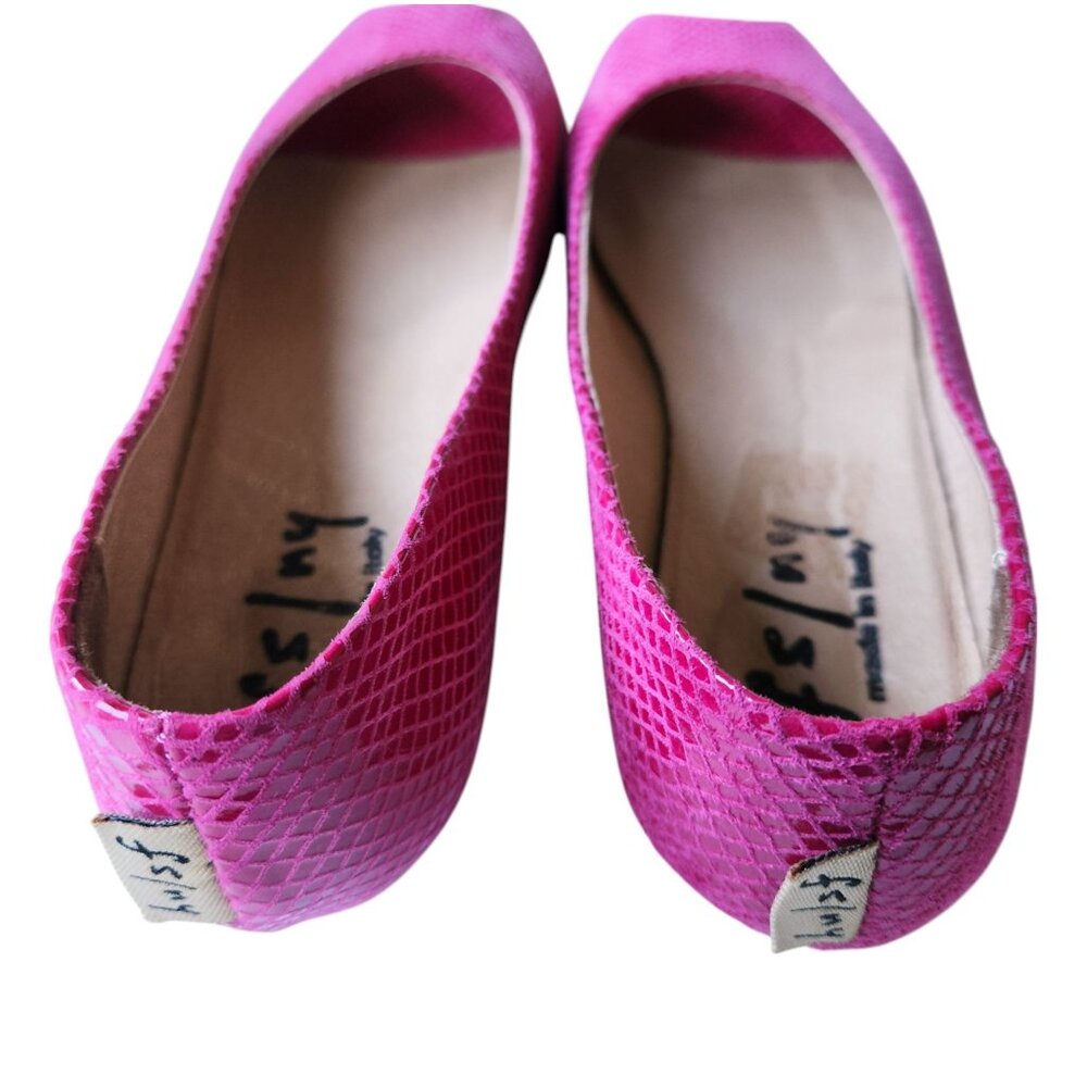 French Sole NY Hot Pink Eel Skin Peep Toe Flat Italy Women's Size 7 1/2 - Picture 5 of 7